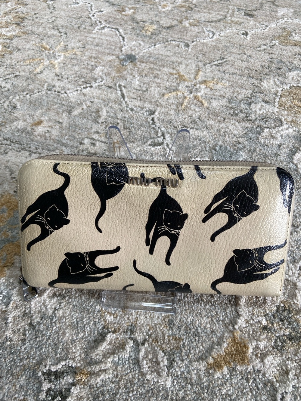Miu Miu Madras Leather Zip Around Wallet with Black Cat Motif 2010 with COA